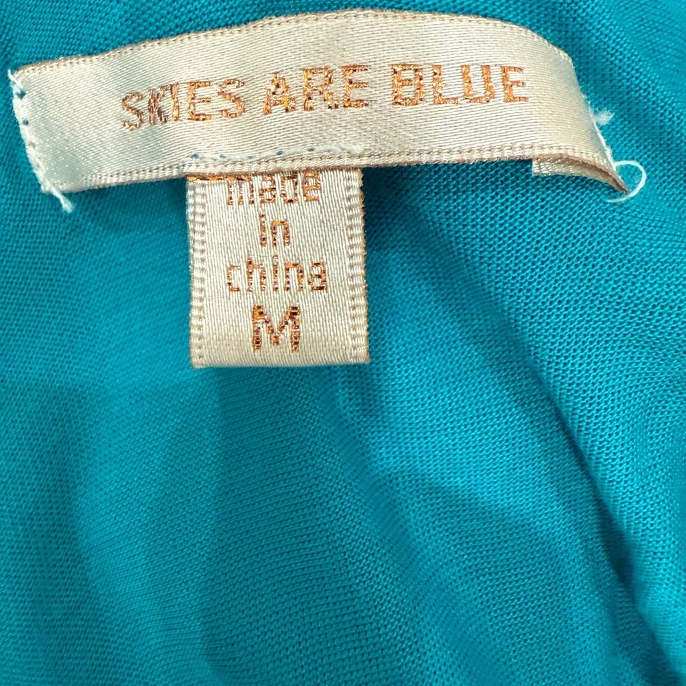 Skies Are Blue Teal Sleeveless Crossover Top Medium Draped Stretch Blouse NWT - Picture 4 of 6